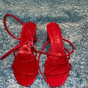 Red Strappy block heels